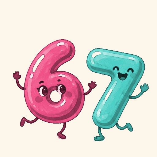 Colorful bubble numerals six and seven