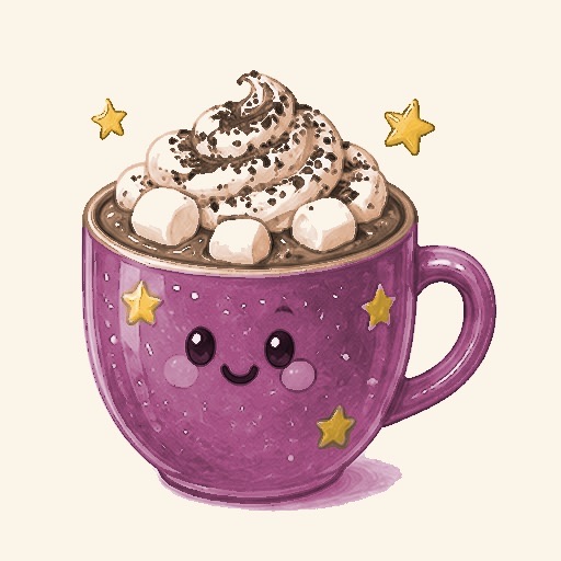 A purple mug of marshmallow cocoa illustration